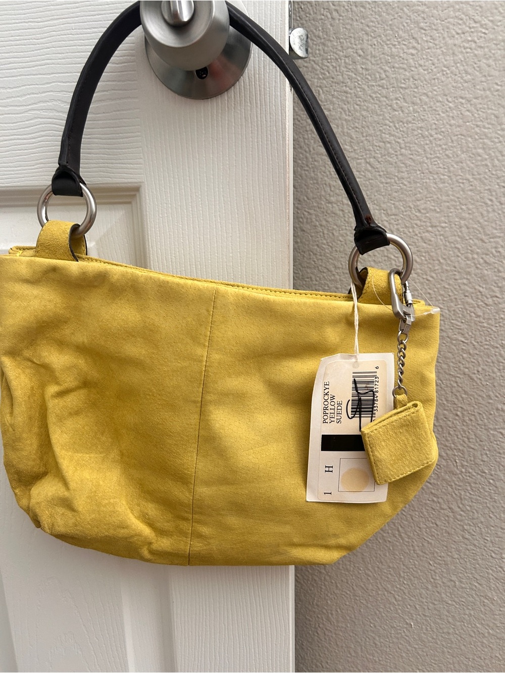 Nine West Yellow Suede Shoulder Bag with Black Handle